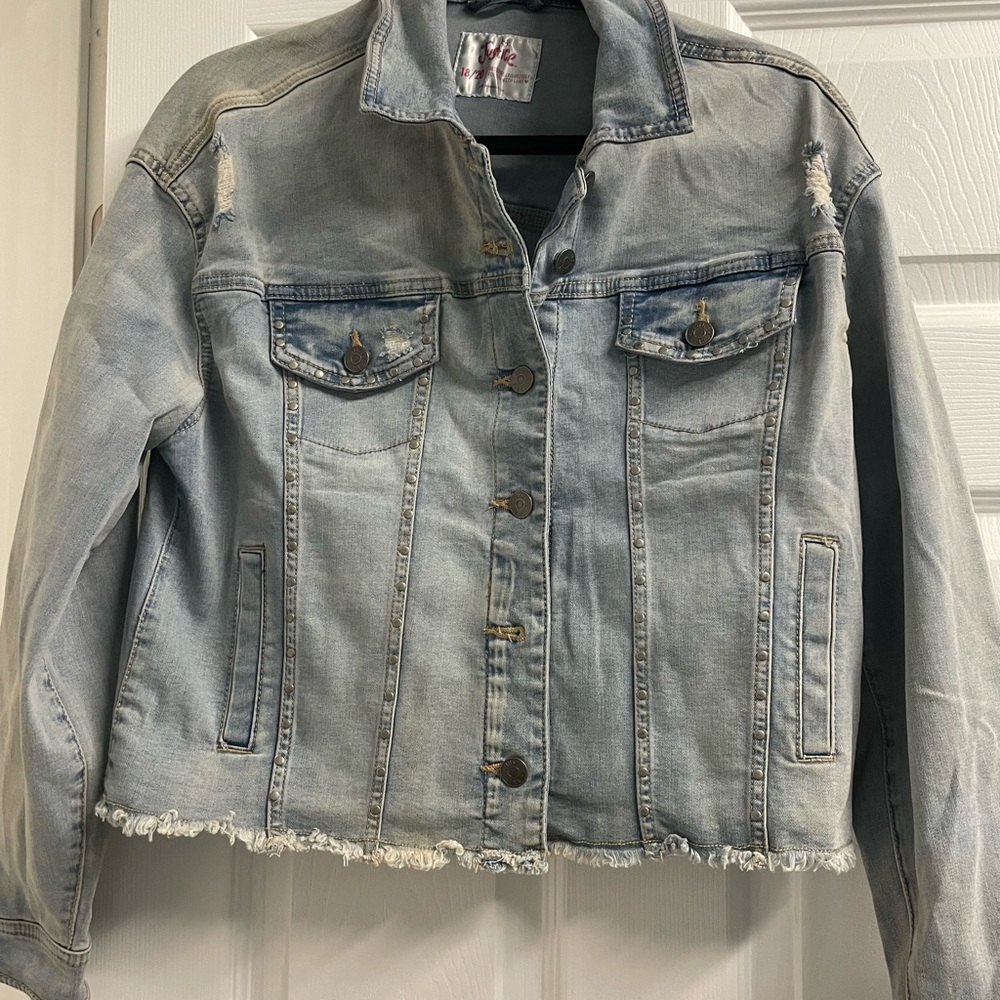 Justice Light Blue Denim Jacket with Frayed Hem